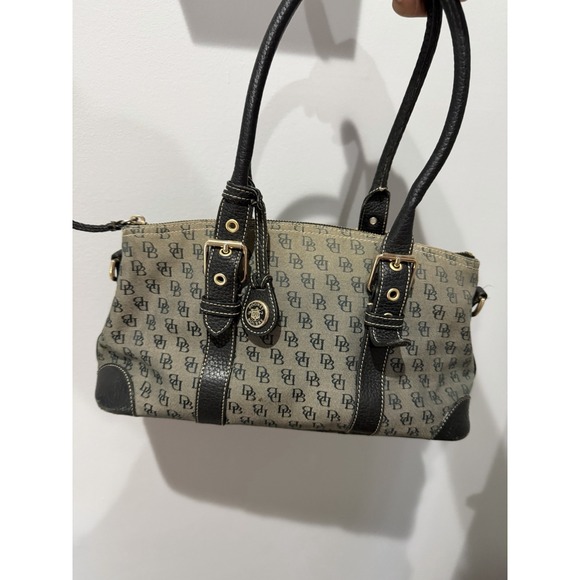 Dooney & Bourke Handbags - Vintage Dooney & Bourke Purse Gray Canvas, Navy BlackLeather Accents DB Logo Y2K